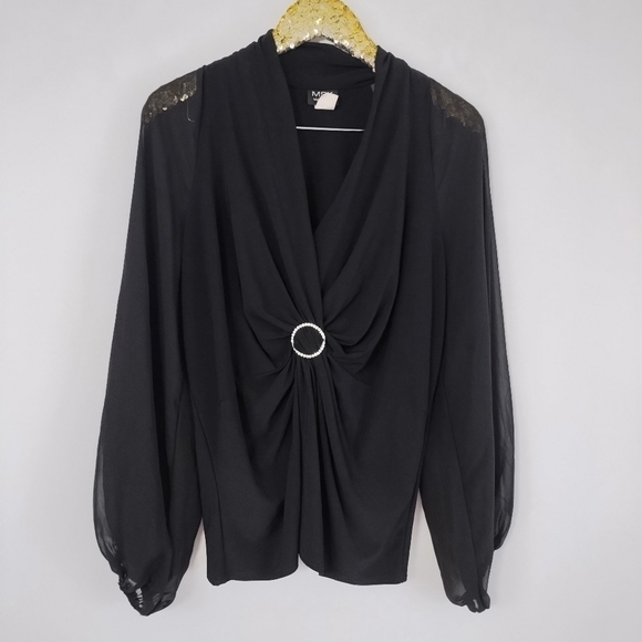 Vintage Y2K MSK Women's Plus Size Black Sheer Sleeves Dressy Top sz 1X Elevated - Picture 3 of 9